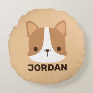 Niedlicher Corgi Hund mit Personalisiertem Namen Rundes Kissen