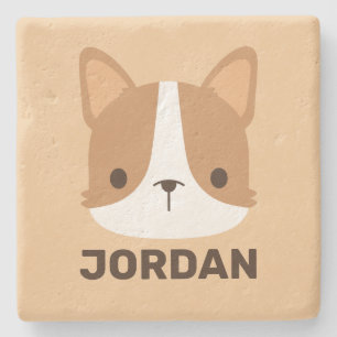 Niedlicher Corgi Hund mit Personalisiertem Namen Steinuntersetzer
