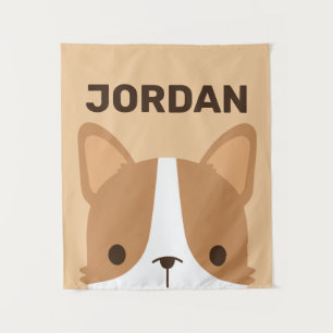 Niedlicher Corgi Hund mit Personalisiertem Namen T Wandteppich