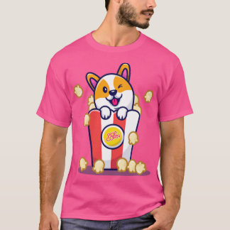 Niedlicher Corgi-Hund mit Popcorn T-Shirt