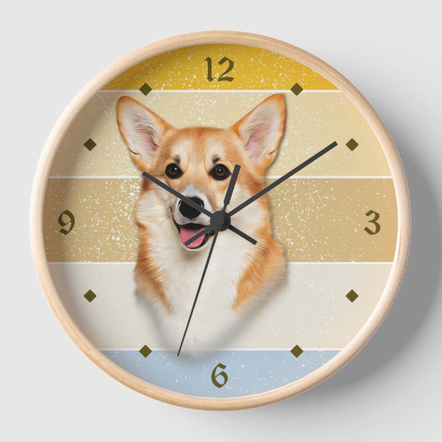 Niedlicher Corgi Hund Retro Sunset Clock Uhr (Vorderseite)