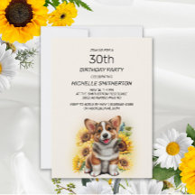 Niedlicher Corgi Hund Sonnenblumen 30. Geburtstag