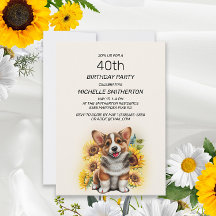 Niedlicher Corgi Hund Sonnenblumen 40. Geburtstag