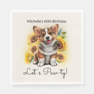 Niedlicher Corgi Hund Sonnenblumen 60. Geburtstag Serviette