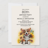 Niedlicher Corgi Hund Sonnenblumen 80. Geburtstag