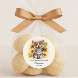 Niedlicher Corgi Hund Sonnenblumen Geburtstag Runder Aufkleber