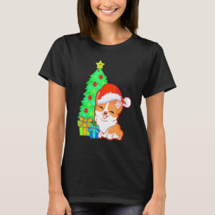 Niedlicher Corgi Hund Weihnachten mit Weihnachtsba T-Shirt