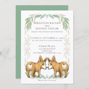 Niedlicher Corgi Hund zwei Gay Hochzeit Einladung