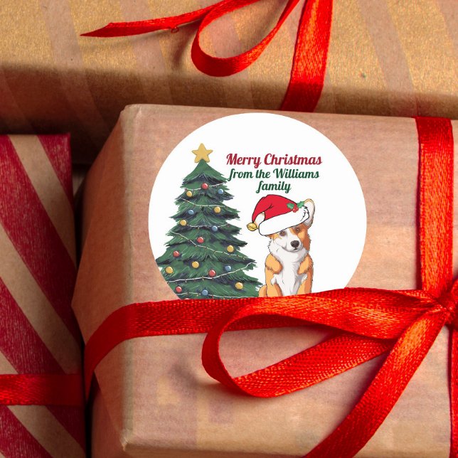 Niedlicher Corgi in der Weihnachtsmannmütze Weihna Runder Aufkleber (Von Creator hochgeladen)