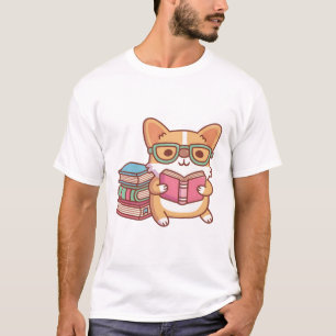 Niedlicher Corgi mit Brillen, die ein Buch lesen T-Shirt