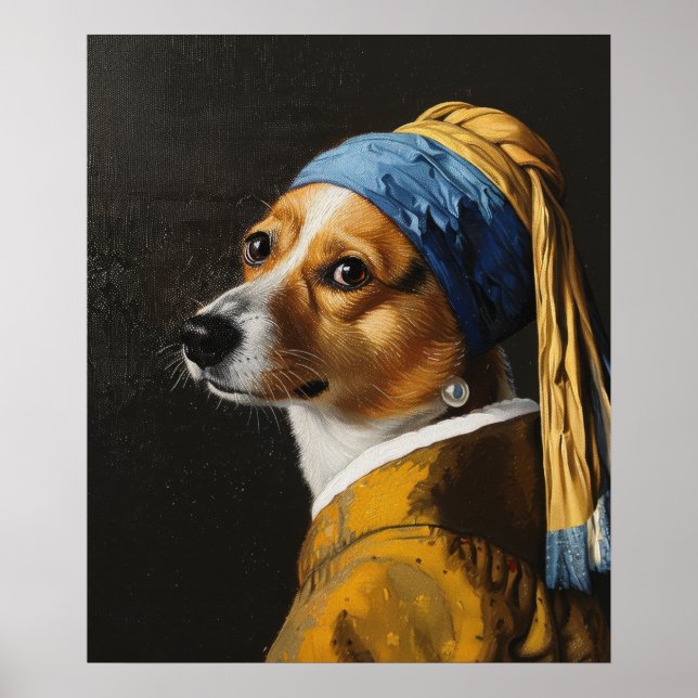Niedlicher Corgi mit Perlenohrring - Tierart-Poste Poster (Vorne)