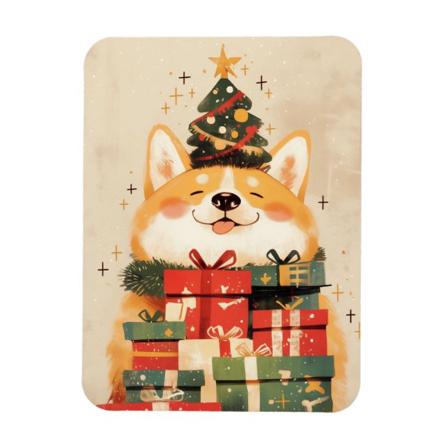 Niedlicher Corgi mit Weihnachtsgeschenken Magnet (Vertikal)