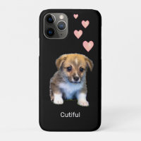 Niedlicher Corgi Puppy Dog & Hearts auf schwarz