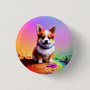 Niedlicher Corgi Puppy Dog Painting Artwork-36475 Button