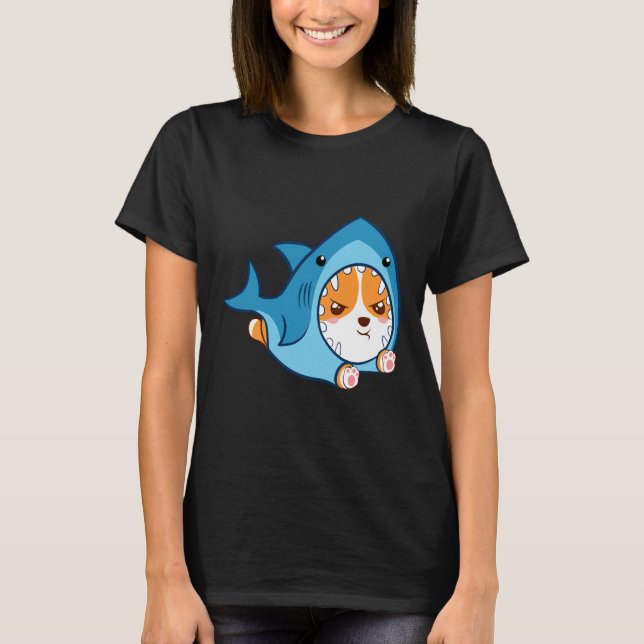 Niedlicher Corgi Shark T-Shirt (Vorderseite)