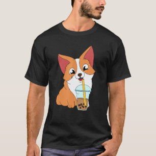 Niedlicher Corgi trinkt Milchtee mit Perlen T-Shirt