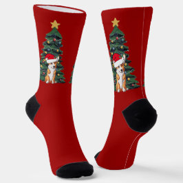Niedlicher Corgi Weihnachtsbaum Roter Feiertag Socken