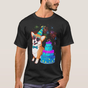 Niedlicher Corgi Welpe Hund Geburtstagsfeier T-Shirt