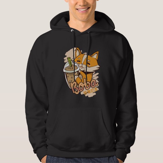 Niedlicher Corgi Welpe mit Blasen Tee (Vorderseite)