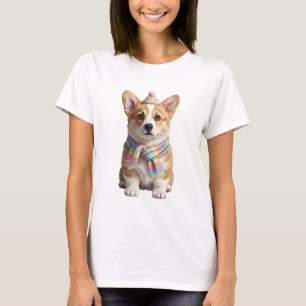 Niedlicher Corgi-Welpe mit gestrickter Mütze T-Shirt