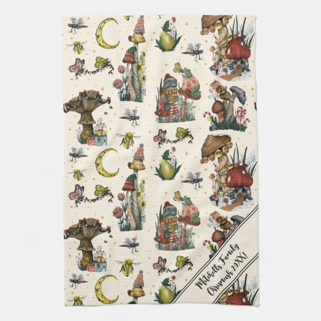 Niedlicher Cotattcore Frohe Weihnachts Pilz Lover  Geschirrtuch (Vertikal)