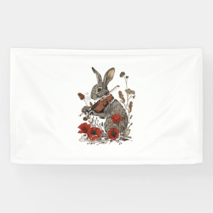Niedlicher Cotgcore Grafik-Kaninchen Violine spiel Banner