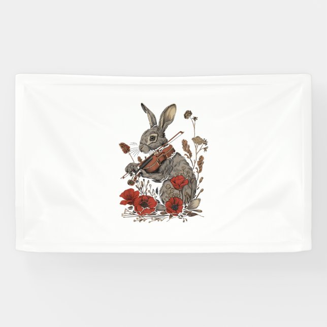 Niedlicher Cotgcore Grafik-Kaninchen Violine spiel Banner (Horizontal)