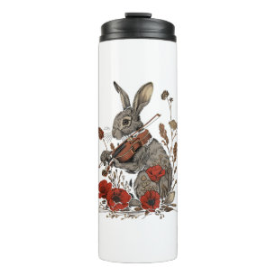Niedlicher Cotgcore Grafik-Kaninchen Violine spiel Thermosbecher