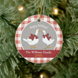 Niedlicher CottageCore Gänse Rot Grau Keramik Ornament