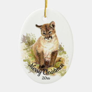 Niedlicher Cougar Mountain Lion Cat Kitten FIERCE  Keramik Ornament