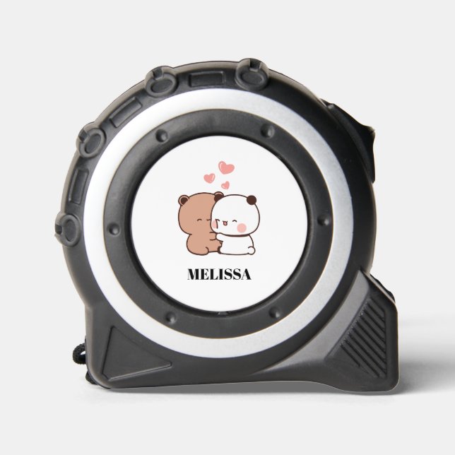 Niedlicher Couple Cartoon, Bären & Panda tragen Ih Maßband (Vorderseite)