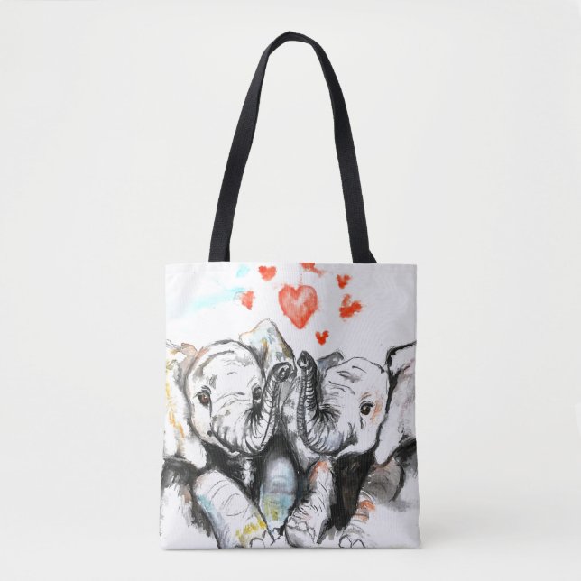 Niedlicher Couple Elephant Tote Bag (Vorderseite)