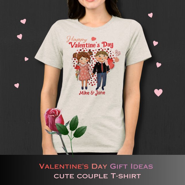 Niedlicher Couple Happy Valentine Light T - Shirt (Cute Couple Happy Valentine light T-Shirt Tri-Blend )