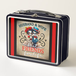 Niedlicher Couple Sugar Skull Metall Brotdose