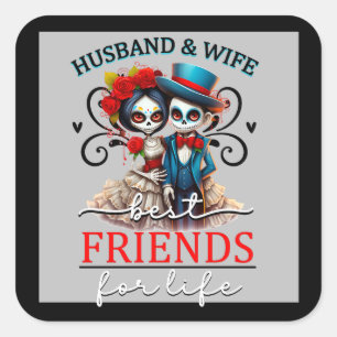Niedlicher Couple Sugar Skull Quadratischer Aufkleber