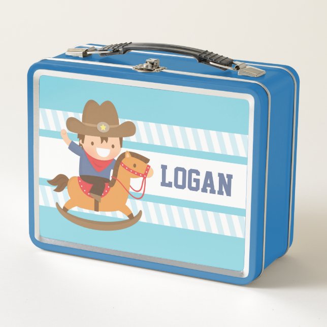 Niedlicher Cowboy auf Rocking Horys Lunch Box (Vorderseite)