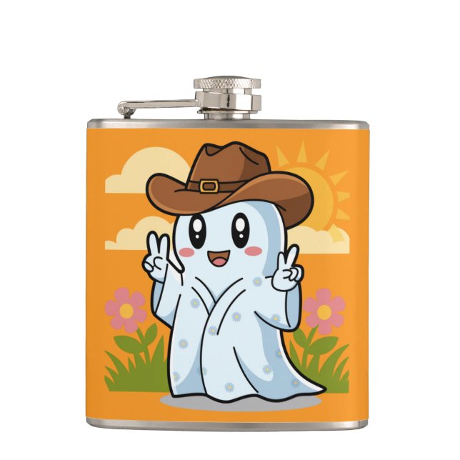 Niedlicher Cowboy-Geist zu Halloween-Fun-Dekoratio Flachmann (Vorderseite)