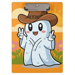 Niedlicher Cowboy-Geist zu Halloween-Fun-Dekoratio Klemmbrett