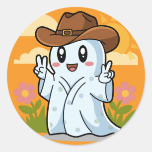 Niedlicher Cowboy-Geist zu Halloween-Fun-Dekoratio Runder Aufkleber