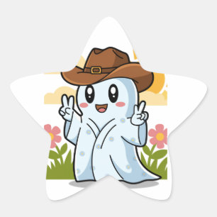 Niedlicher Cowboy-Geist zu Halloween-Fun-Dekoratio Stern-Aufkleber