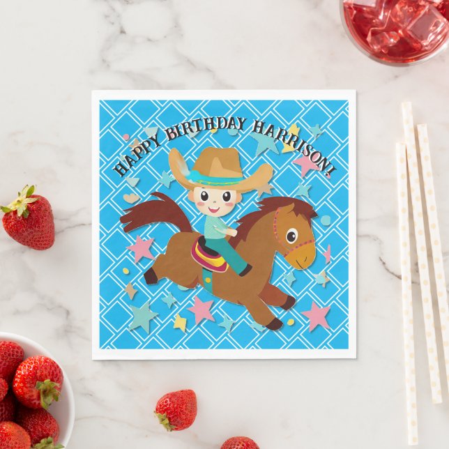 Niedlicher Cowboy und Pferde Western Geburtstag Serviette (Beispiel)