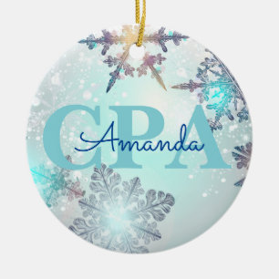 Niedlicher CPA Ice Blue Snowflake Personalisierter Keramik Ornament
