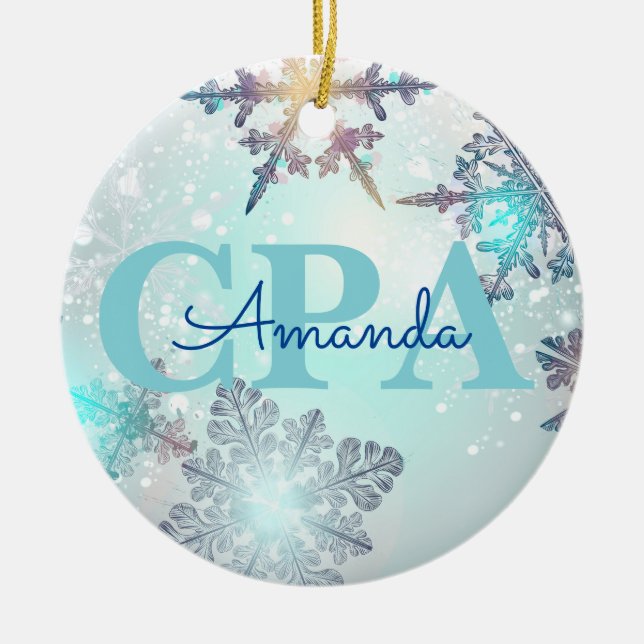 Niedlicher CPA Ice Blue Snowflake Personalisierter Keramik Ornament (Vorne)