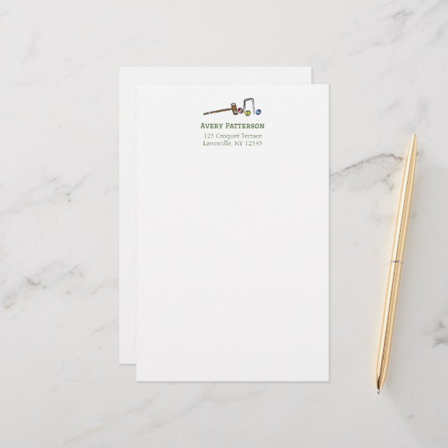 Niedlicher Croquet Player HandIllustrierter Chic P Briefpapier (Vorderseite/Rückseite Beispiel)