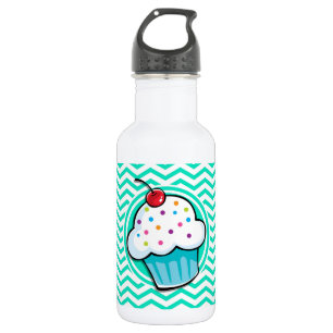 Niedlicher Cupcake; Aqua Green Zickzack Trinkflasche