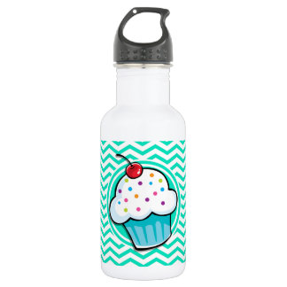 Niedlicher Cupcake; Aqua Green Zickzack Trinkflasche