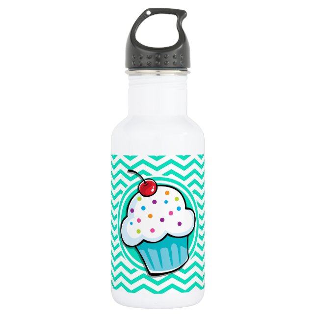 Niedlicher Cupcake; Aqua Green Zickzack Trinkflasche (Vorderseite)