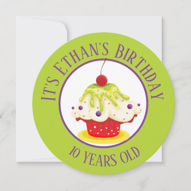 Niedlicher Cupcake Bright Green Kindergeburtstag Einladung (Vorderseite)