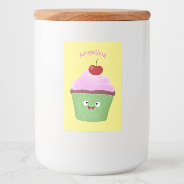 Niedlicher Cupcake Cartoon Lebensmitteletikett (Vorderseite)