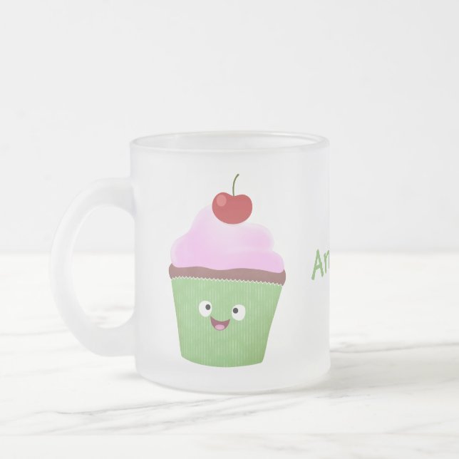 Niedlicher Cupcake Cartoon Mattglastasse (Links)